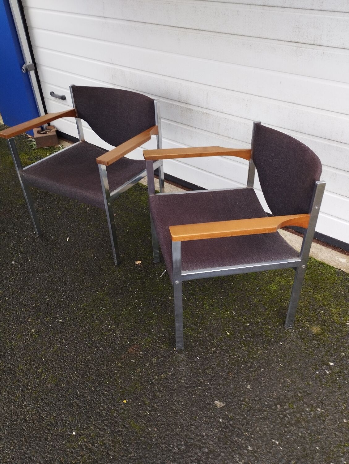 Pair of armchairs Lübke beech and metal