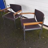 Pair of armchairs Lübke beech and metal