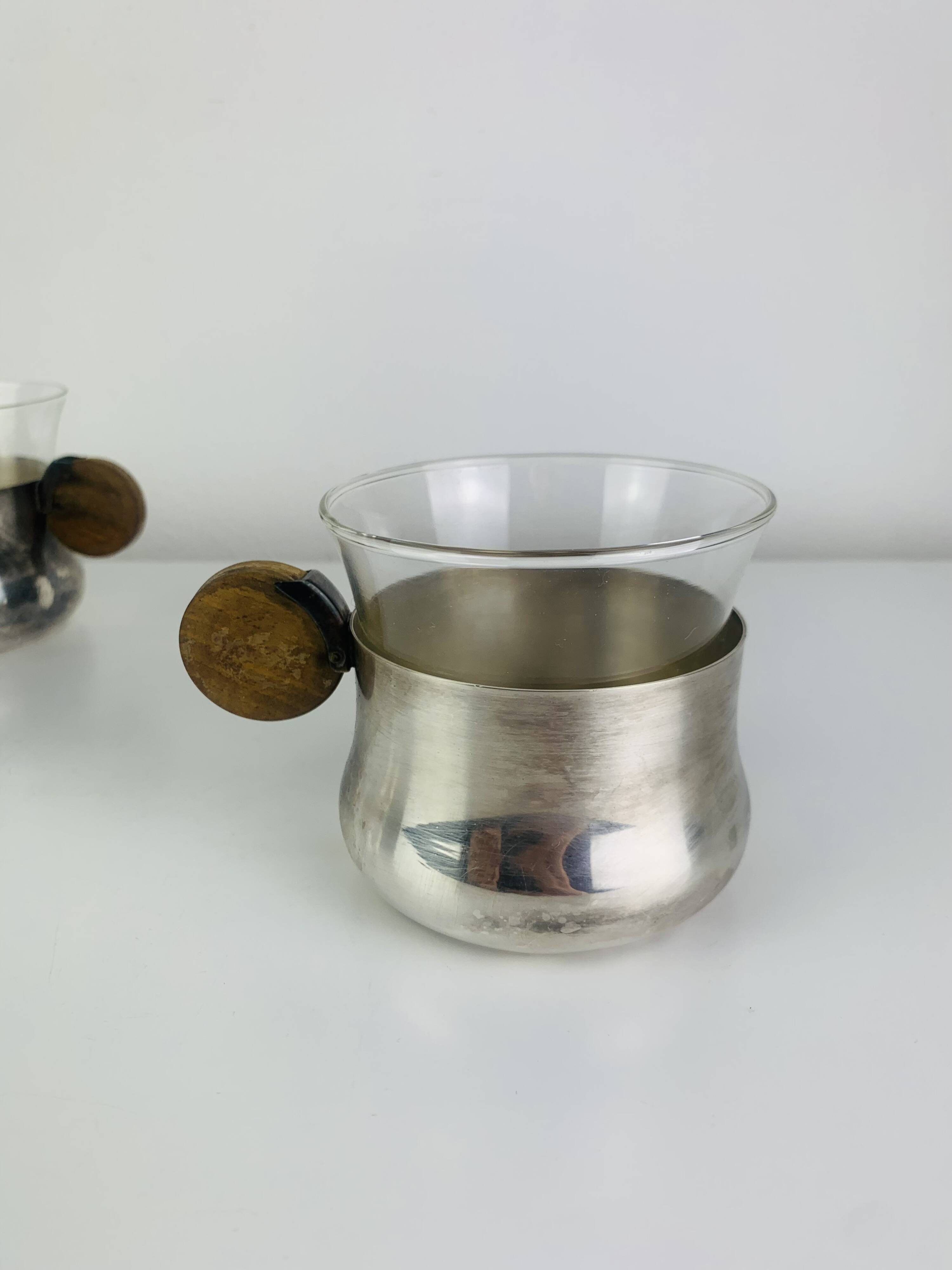 6 Art Deco silver-plated metal and glass cups by Sigg Switzerland