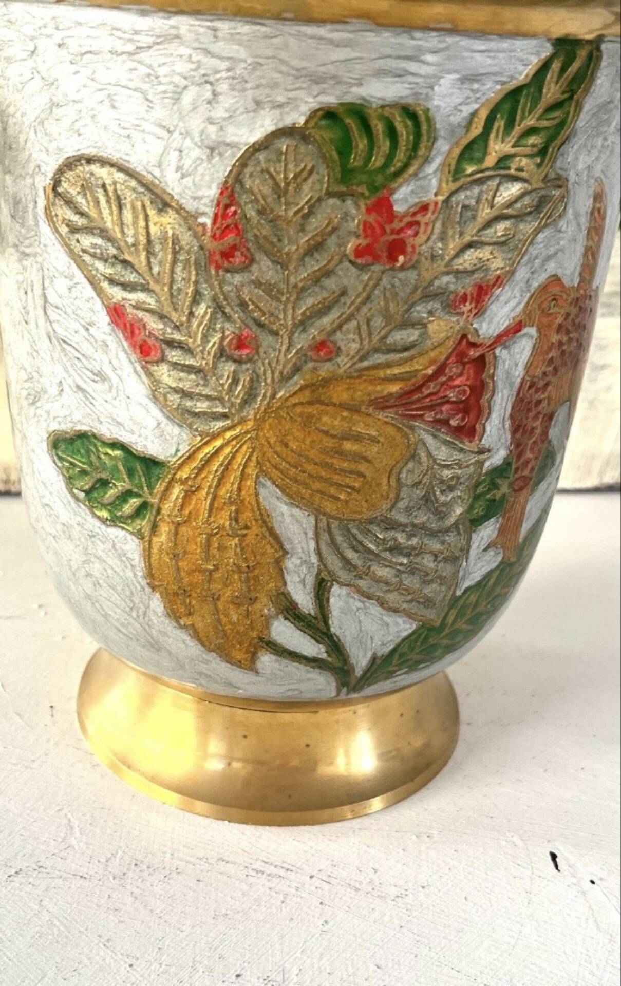 French cloisonne bucket enamelled colored over brass champagne cooler