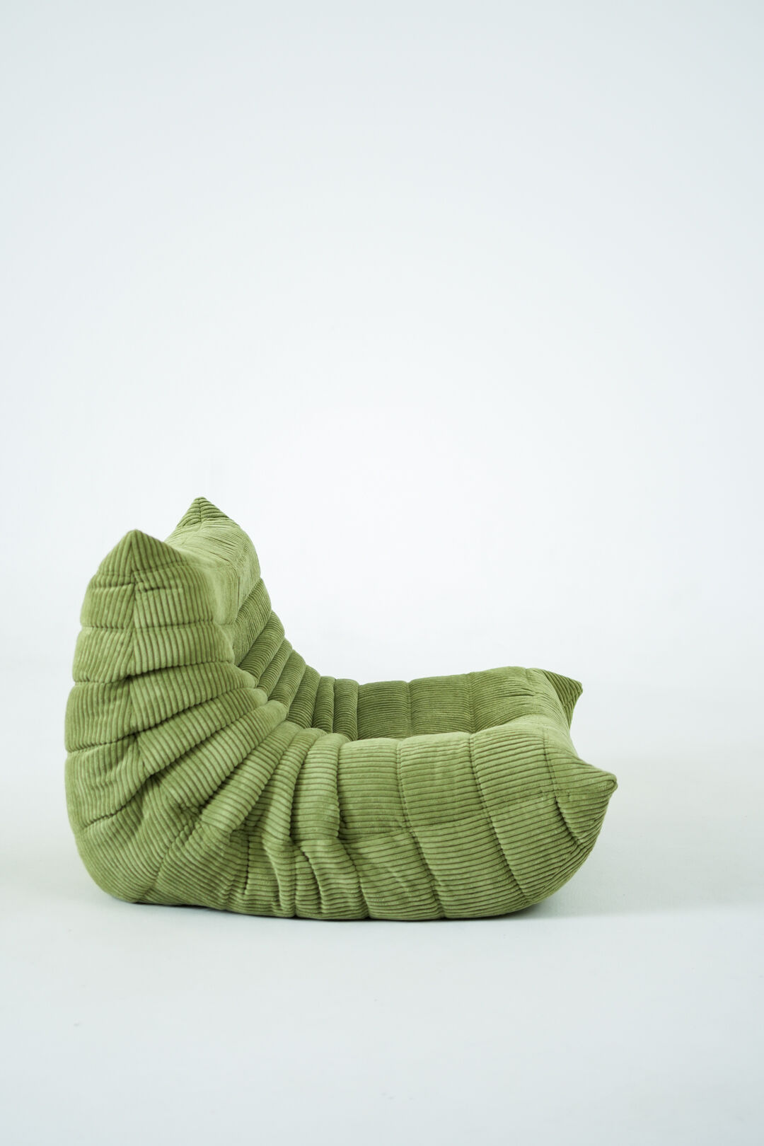 Togo Armchair and Pouf in Fresh green Corduroy