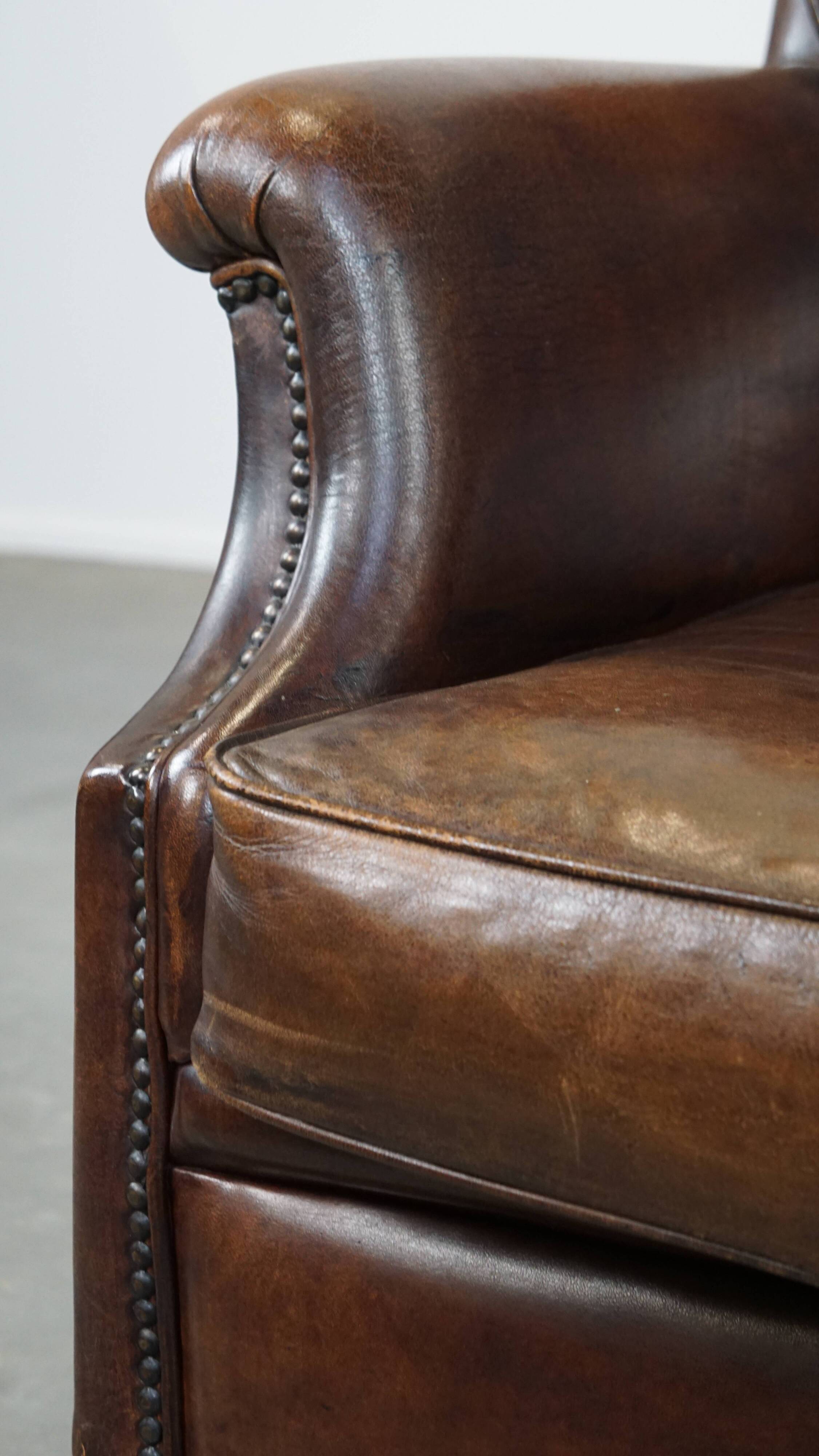 Sheepskin Leather Armchair in a Dark Warm Color