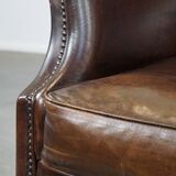 Sheepskin Leather Armchair in a Dark Warm Color