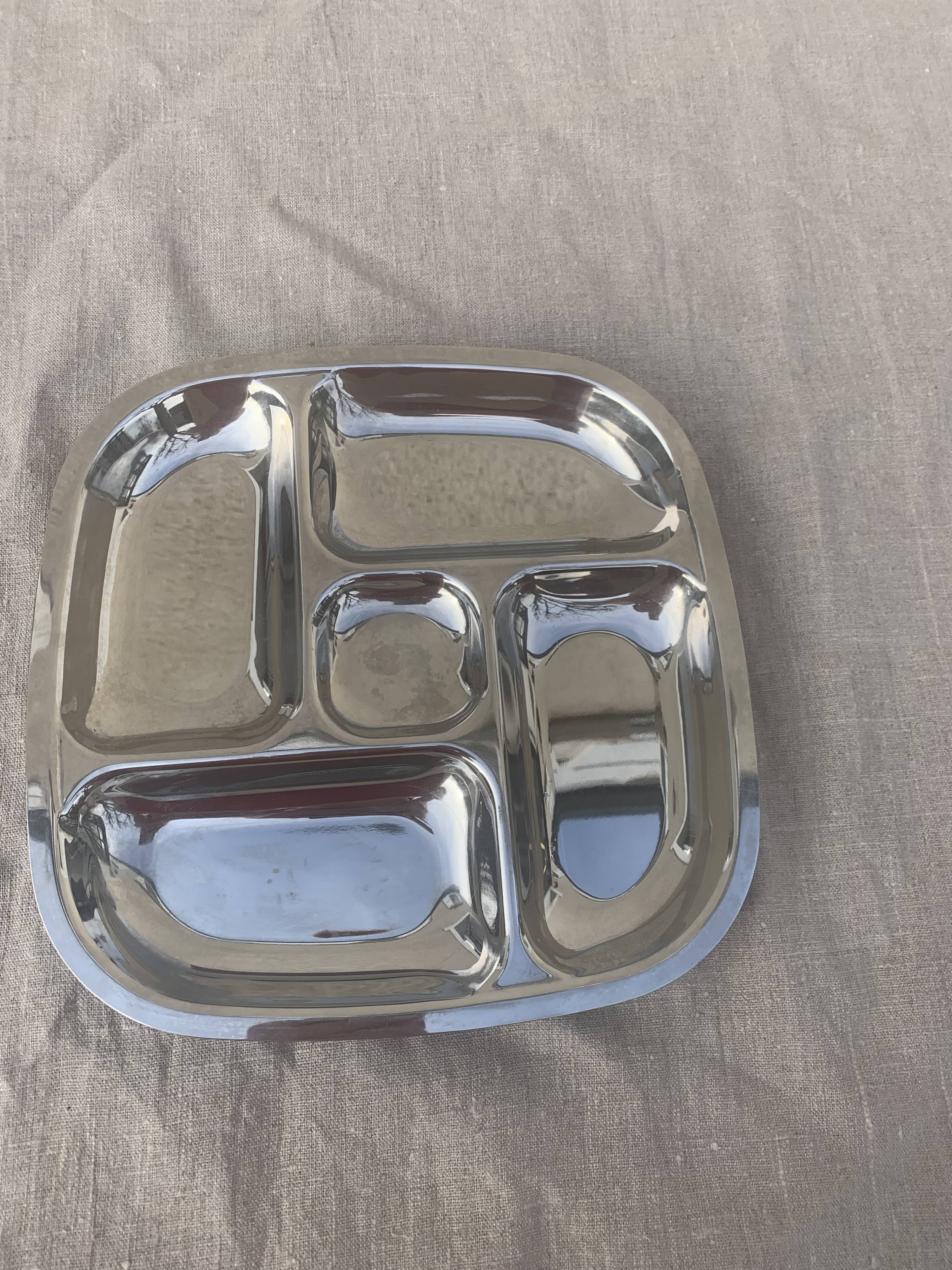 Compartment dish, vintage stainless steel servant