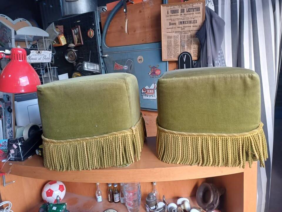 Pair of fringed toadstool poufs