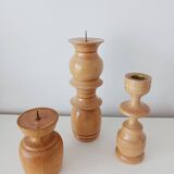 Set of 3 Scandinavian turned wooden candle holders