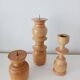 Set of 3 Scandinavian turned wooden candle holders