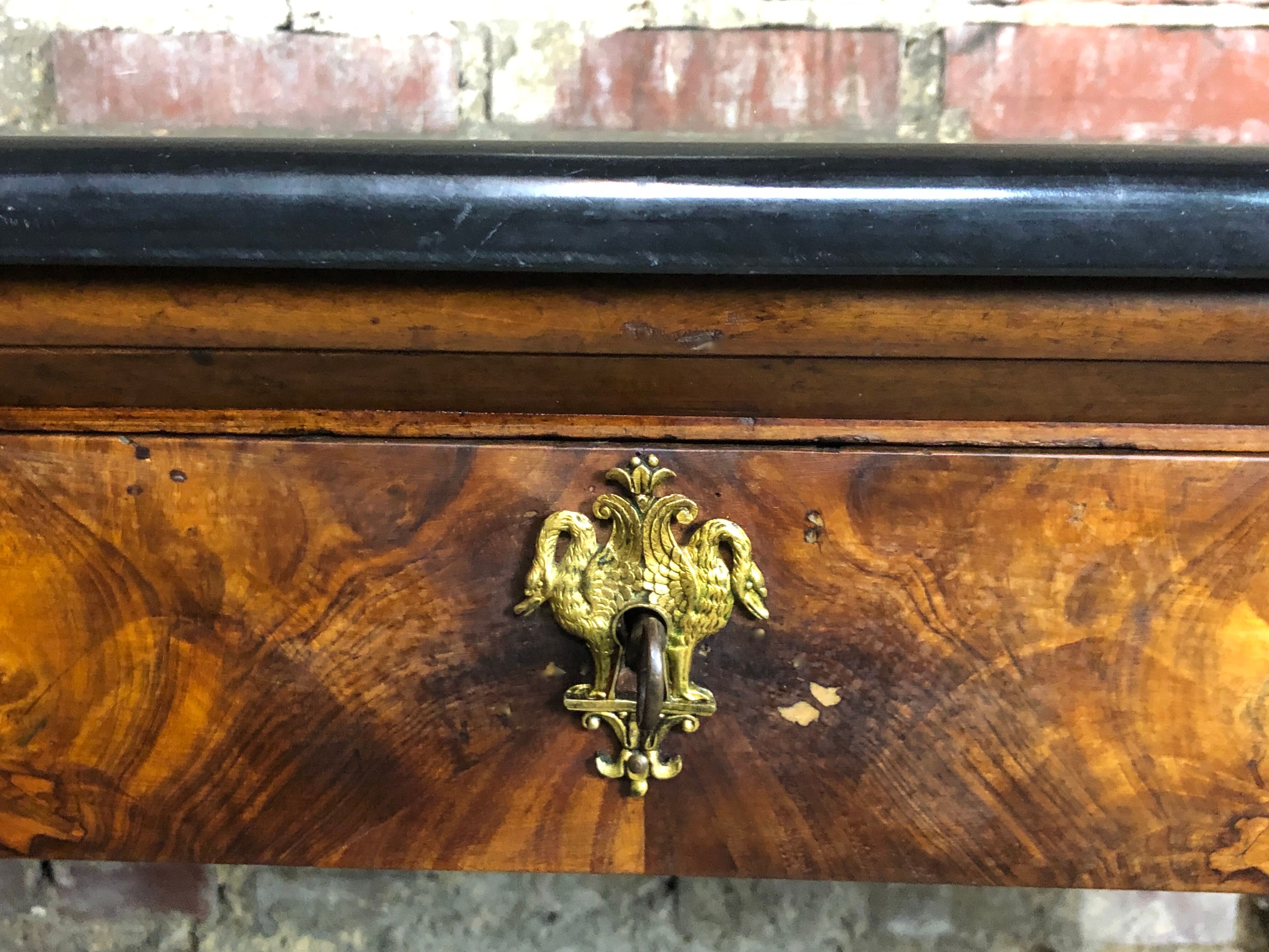 Console then restore Walnut top of fine black marble nineteenth