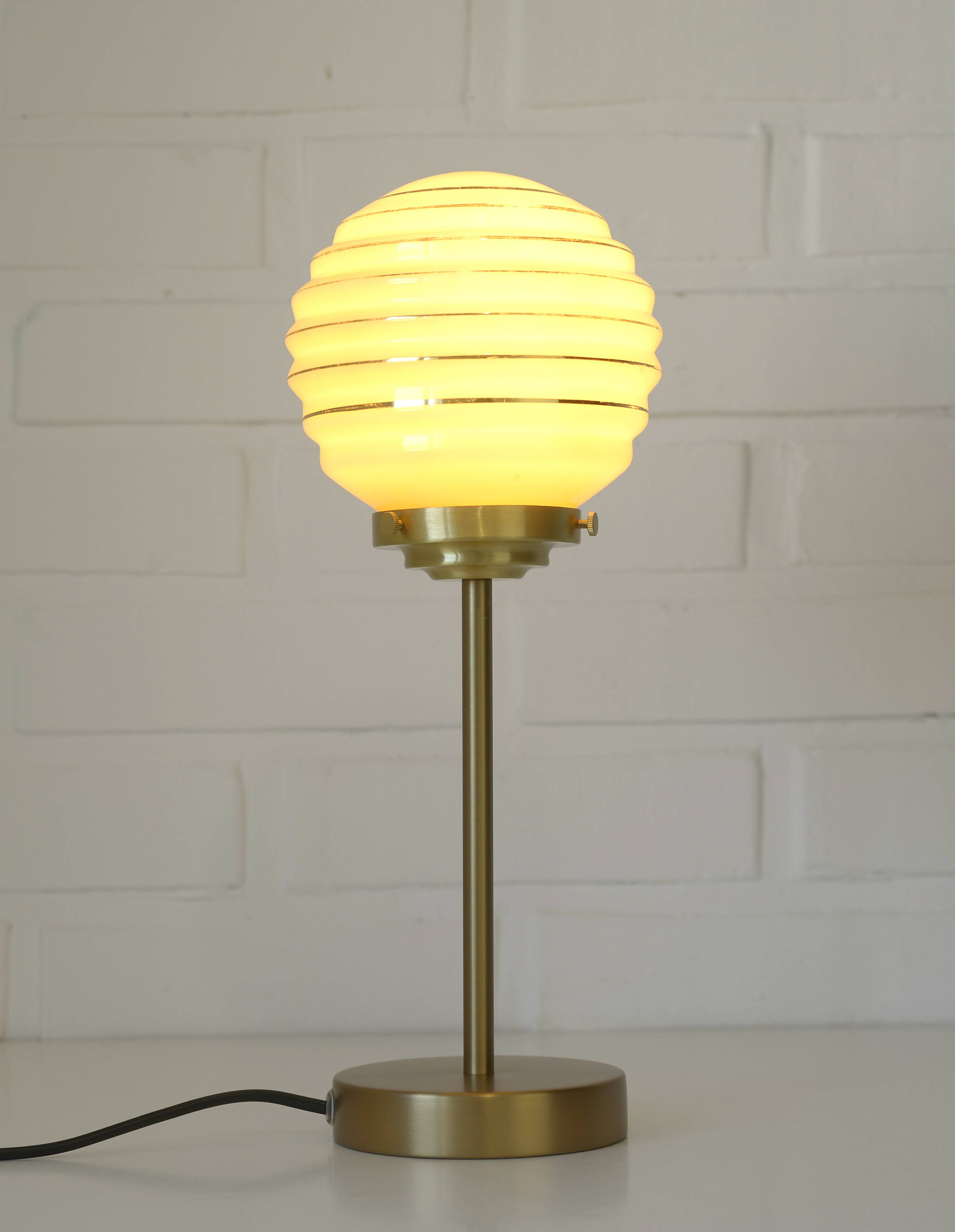 Art Deco desk lamp / redesign hand blown beige glass table lighting