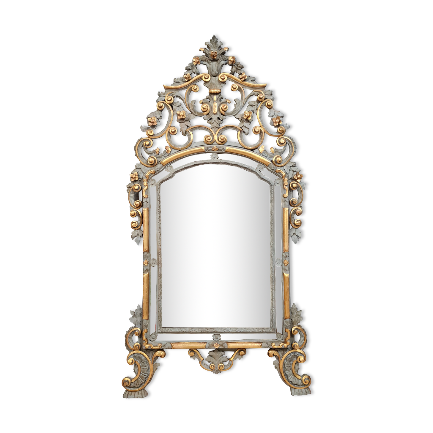 Mirror Louis XV / Regency in gilded and lacquered wood around 1850