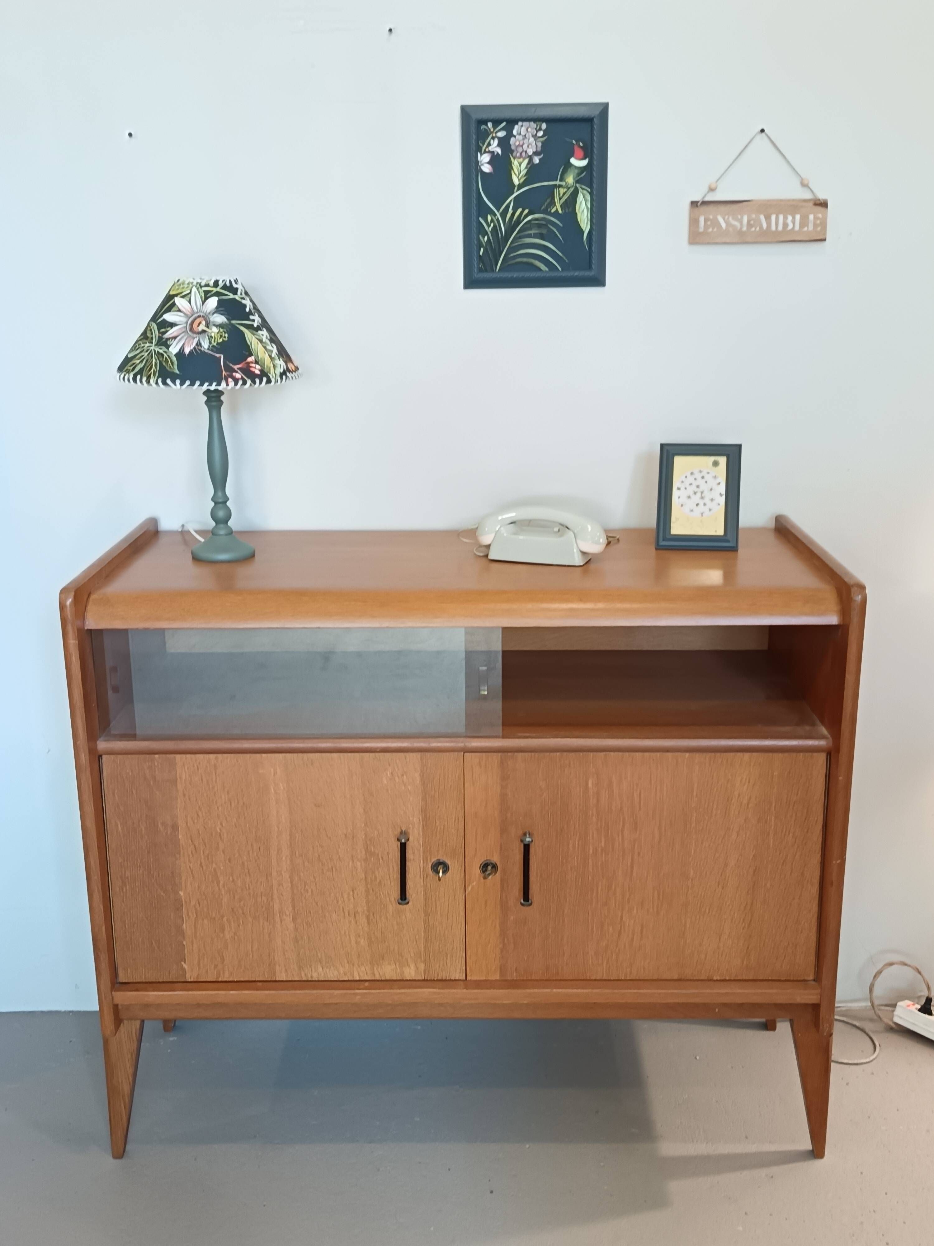 Vintage glass front sideboard from the 1950s - 1960s