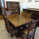 Dining table and 6 solid wood chairs from the 1950s.