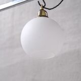 Pair of French Etched Mid-Century Glass Pendant Lights