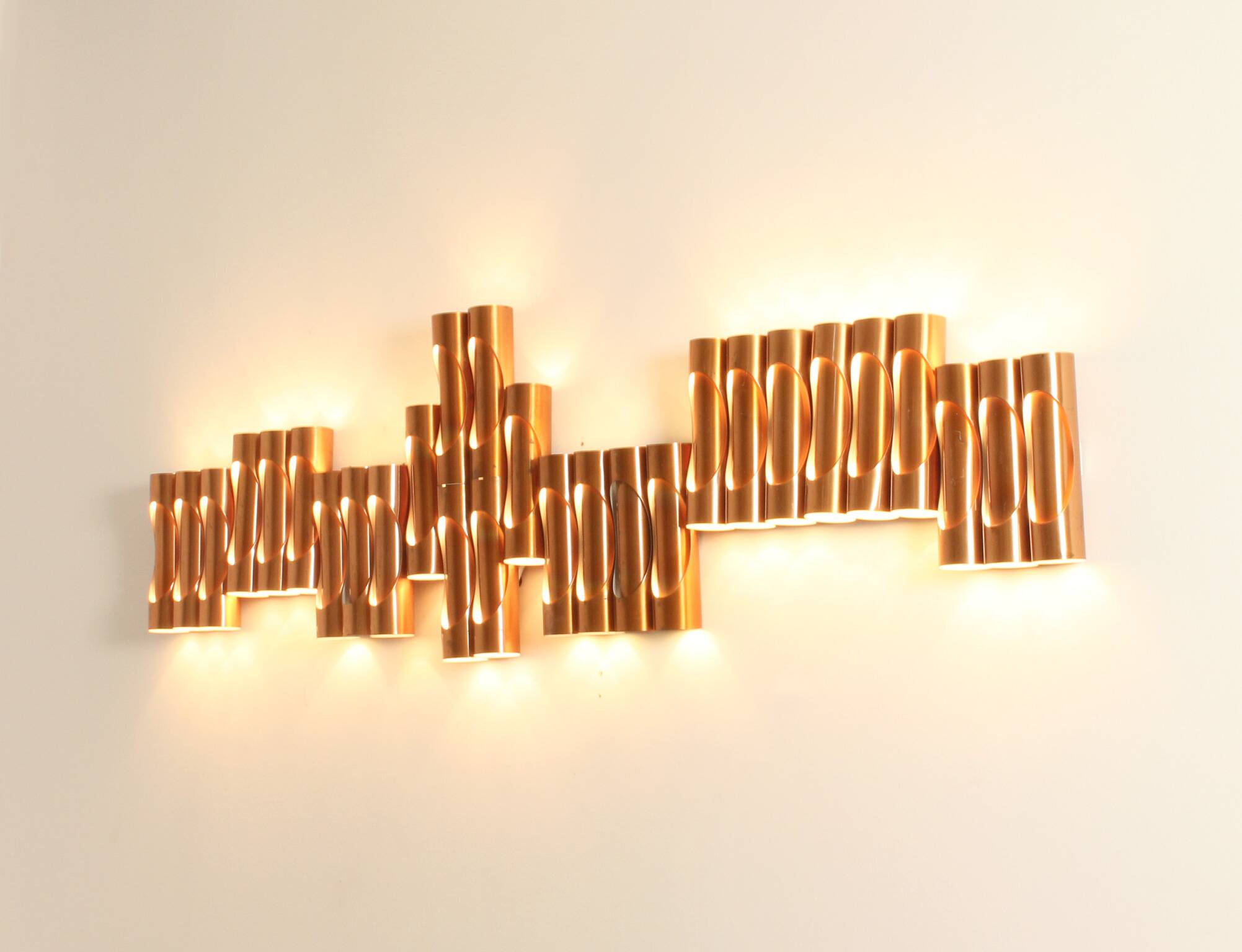 Large tubular copper wall light from the 1960s, Spain.
