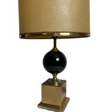 Vintage, lampe pied métal doré et laque noire abat-jour vers 1970
