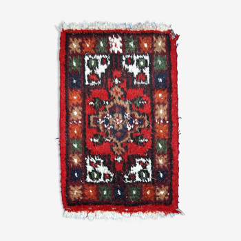 Vintage persian hamadan handmade carpet 1.3' x 2' (40cm x 61cm) 1970s, 1c760