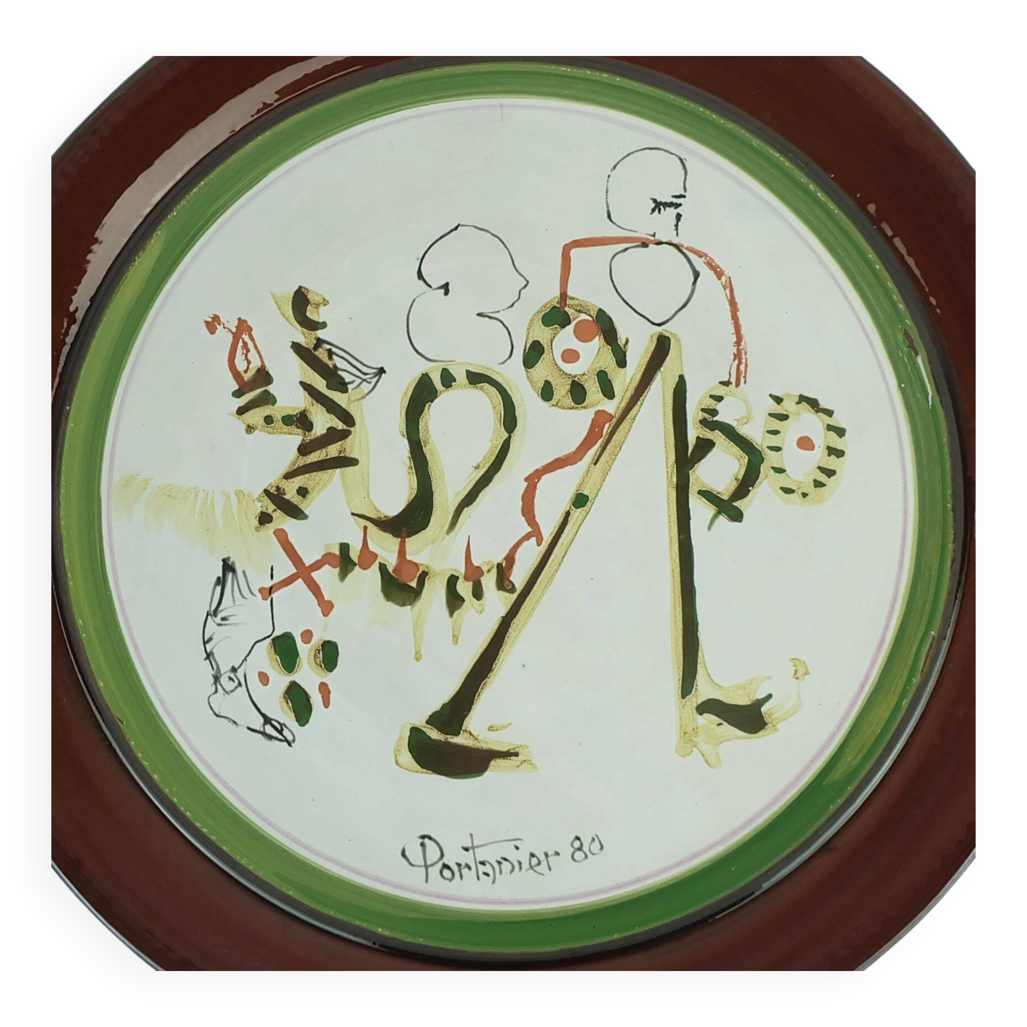 Unique gilbert portanier ceramic wall plate art ceramic signed portanier 80 vallauris