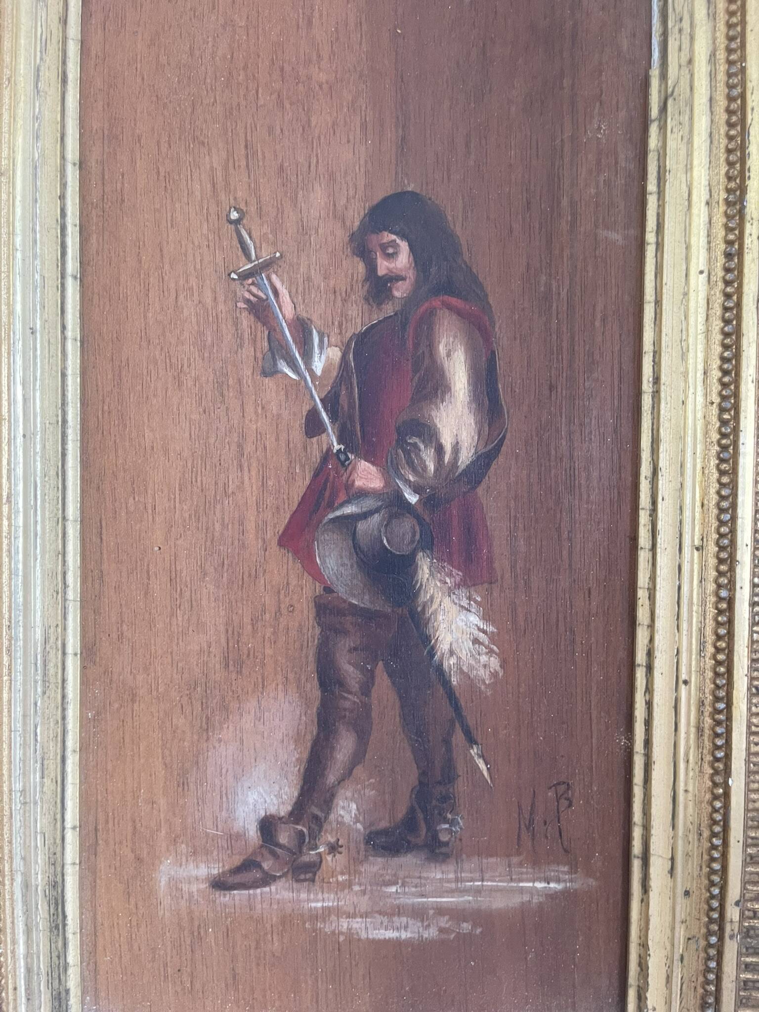 Antique Oil Wood Panel Framed Officer General Staff Hussar Signed 19th Century