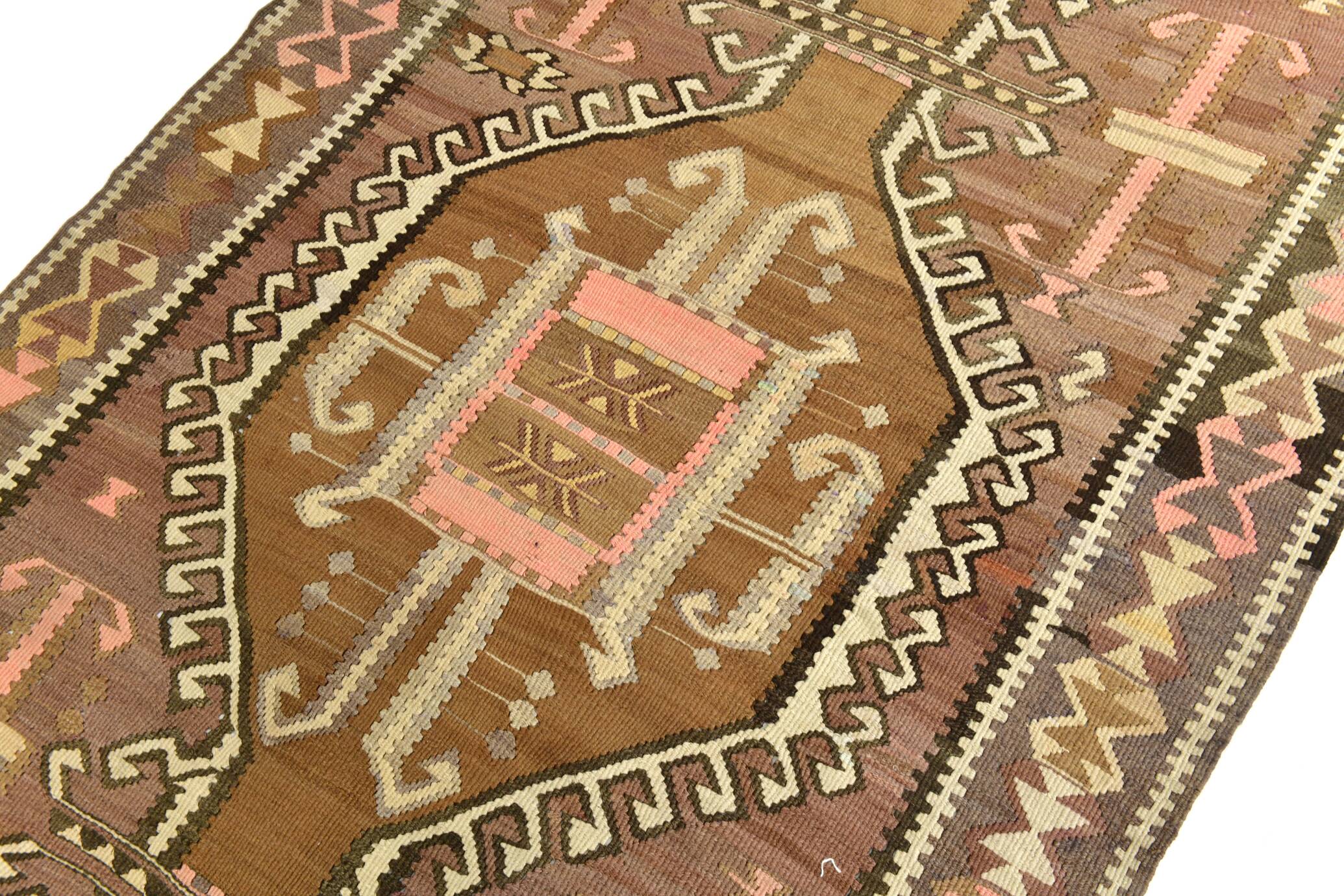 Brown & Beige Tribal Turkish Kilim Rug 132x200Cm SK 35210