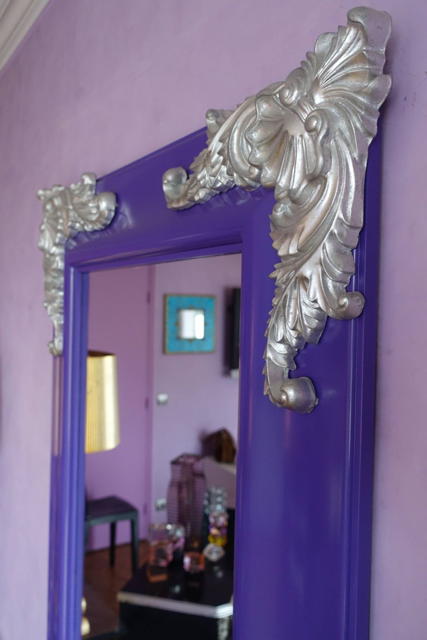 Large Venetian-style purple Italian mirror