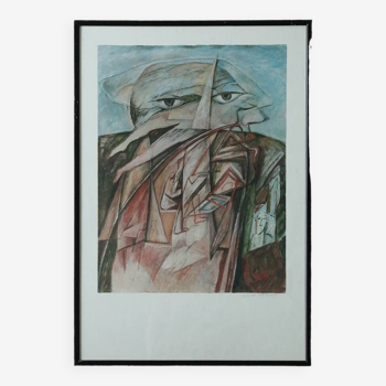 Color Lithograph by Cyr Frimout, Man with two heads, Framed