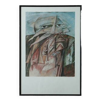 Color Lithograph by Cyr Frimout, Man with two heads, Framed