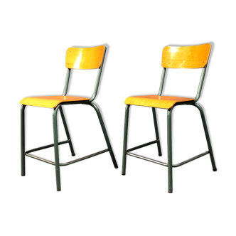 Set of two old high French school chairs by Mullca 1960