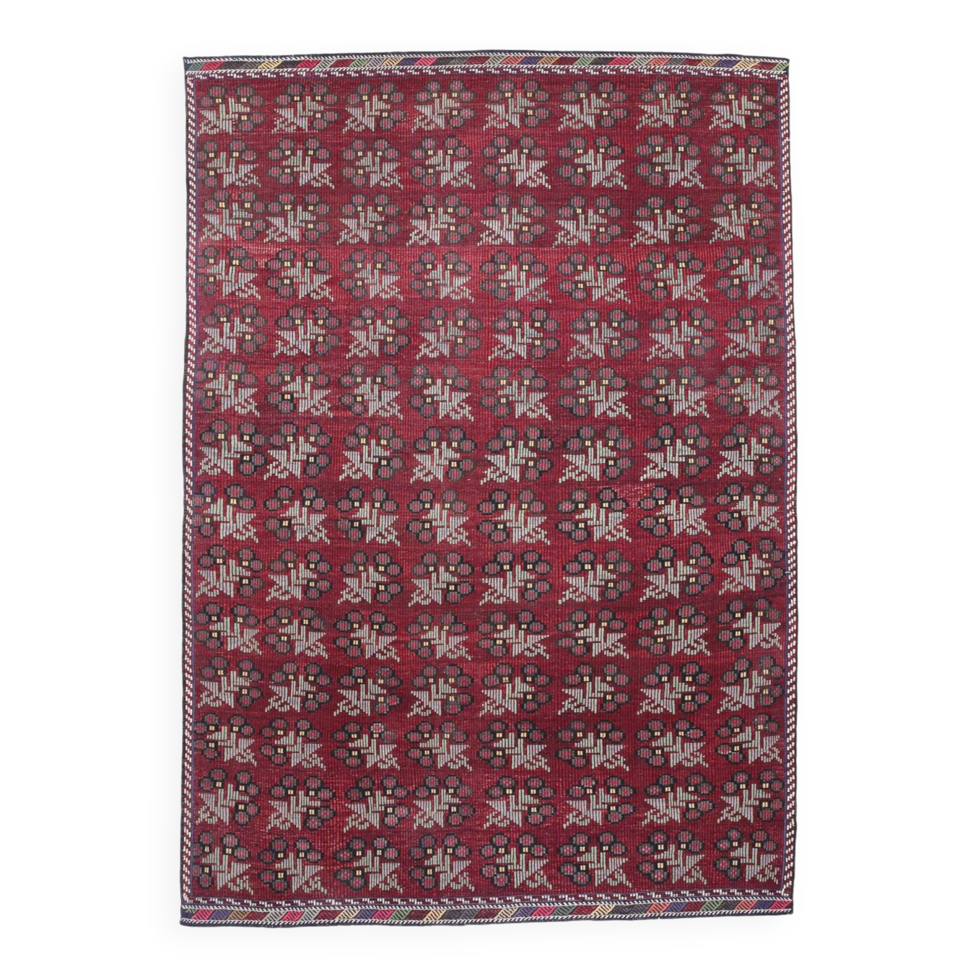 Neutral Wool Turkish Red Kilim Rug, 218x311 Cm