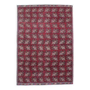 Neutral Wool Turkish Red Kilim Rug, 218x311 Cm