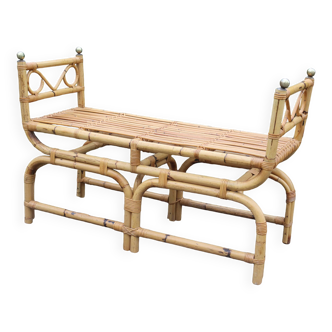 Rattan and brass bench