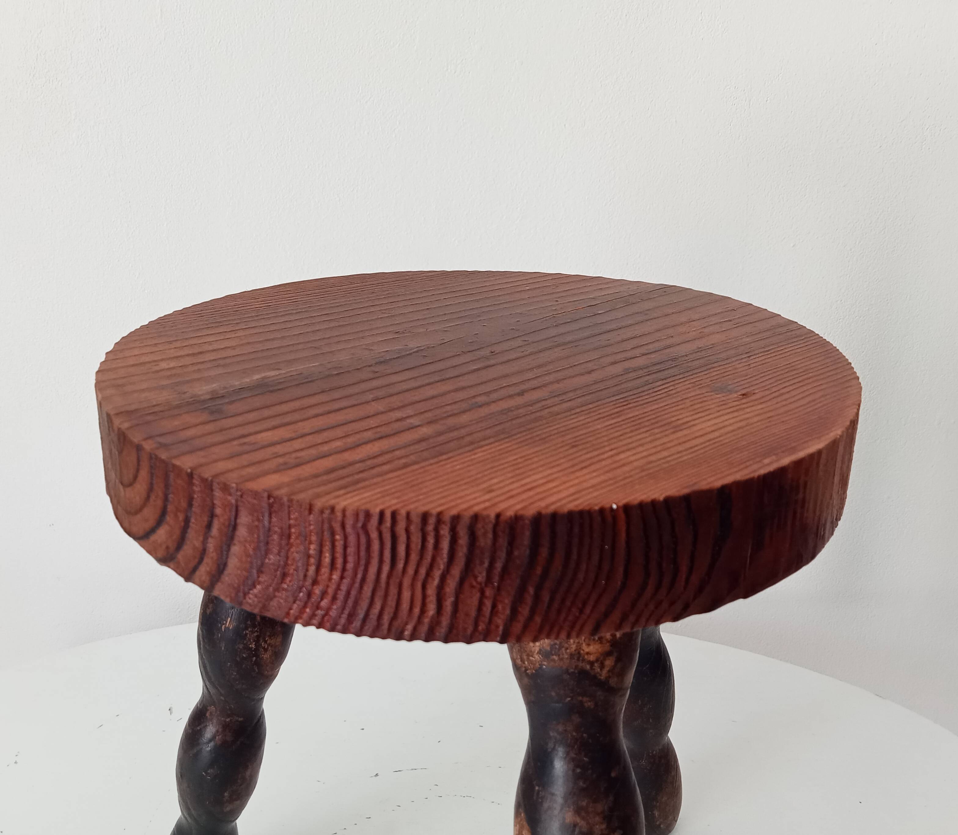 Vintage turned wood tripod stool