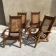 Set of 4 vintage armchairs in cane and wooden slats 1950