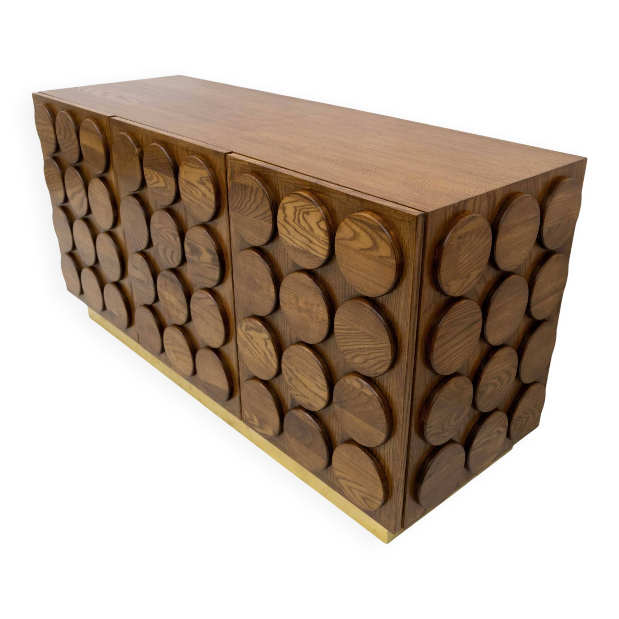 Brutalist Italian Chestnut Wood and Brass Bar Cabinet, 1970s