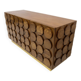 Brutalist Italian Chestnut Wood and Brass Bar Cabinet, 1970s