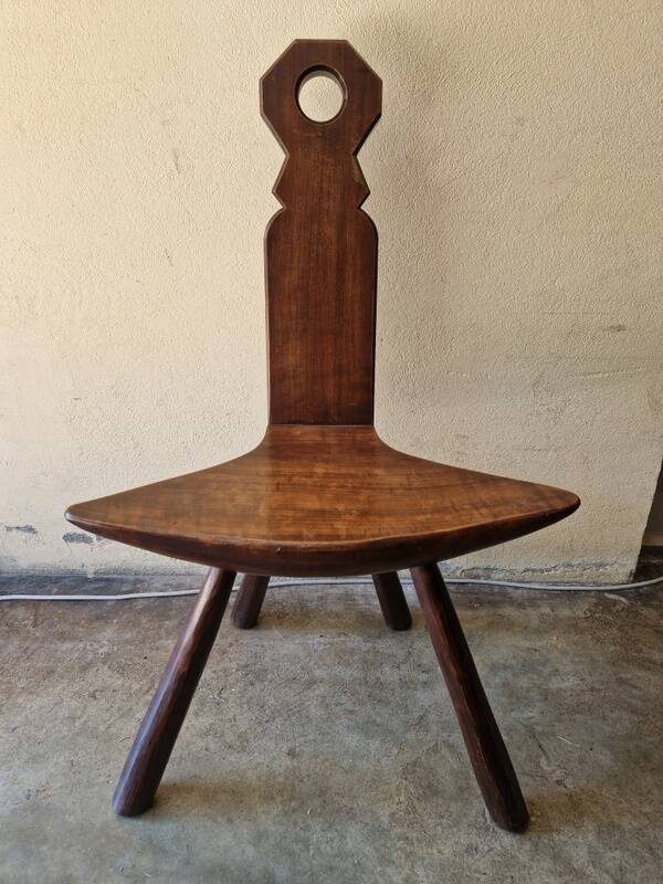 Stool Chair - 20th Century Brutalist Work - Stained Walnut