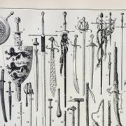 Lithographie ancienne 1898, Armes anciennes, épée, pistolet, couteau • Gravure, Planche originale