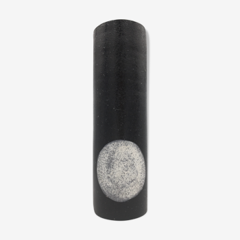 Black ceramic roll vase, decorated with a white circle, design - 20th century