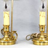 Pair of Empire style bouillotte lamps with bronze conical lampshade Lucien Gau