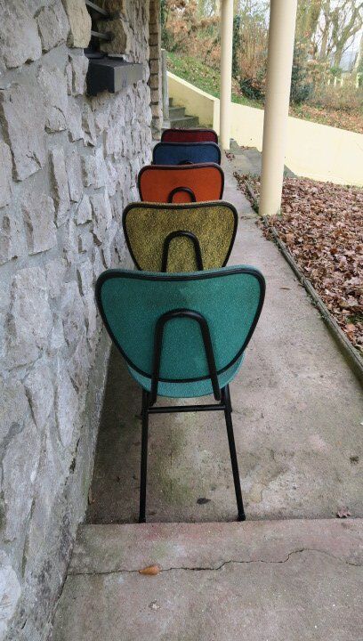 5 vintage skai metal chairs 60 years