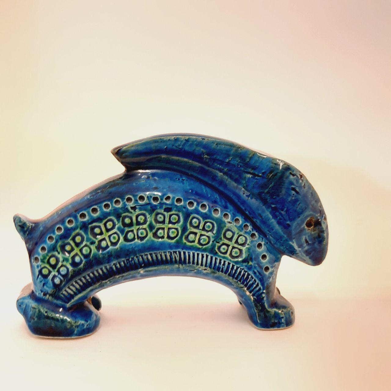 Rabbit statue, vintage, Aldo Londi for Bitossi, Rimini blue series