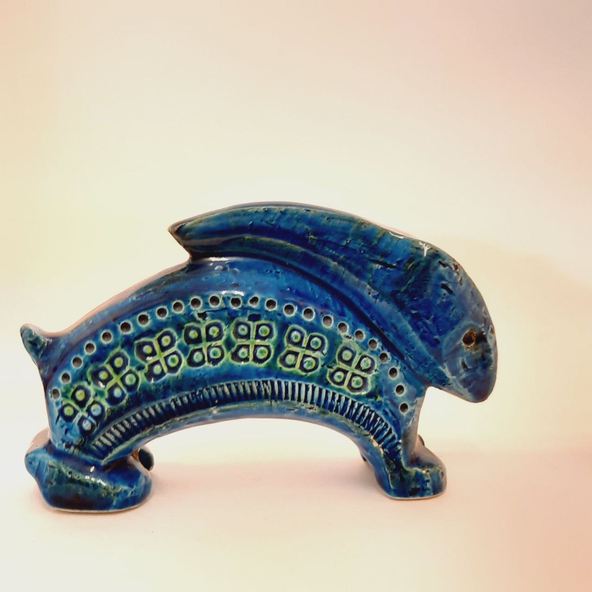 Rabbit statue, vintage, Aldo Londi for Bitossi, Rimini blue series