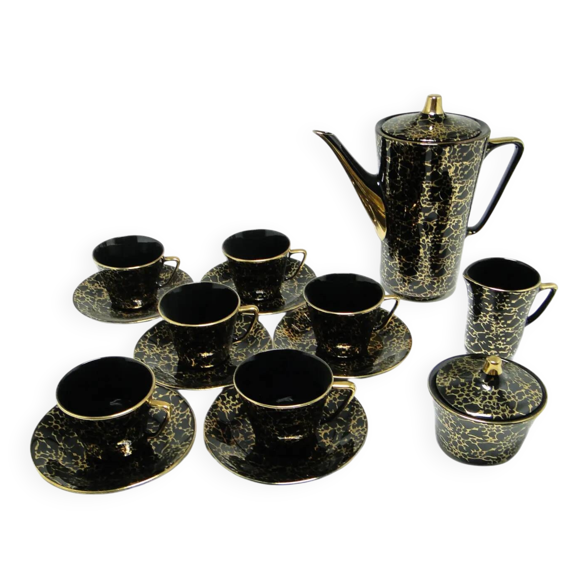 Service à café, modernisme, porcelaine noire, Ćmielów, Pologne, années 1970.