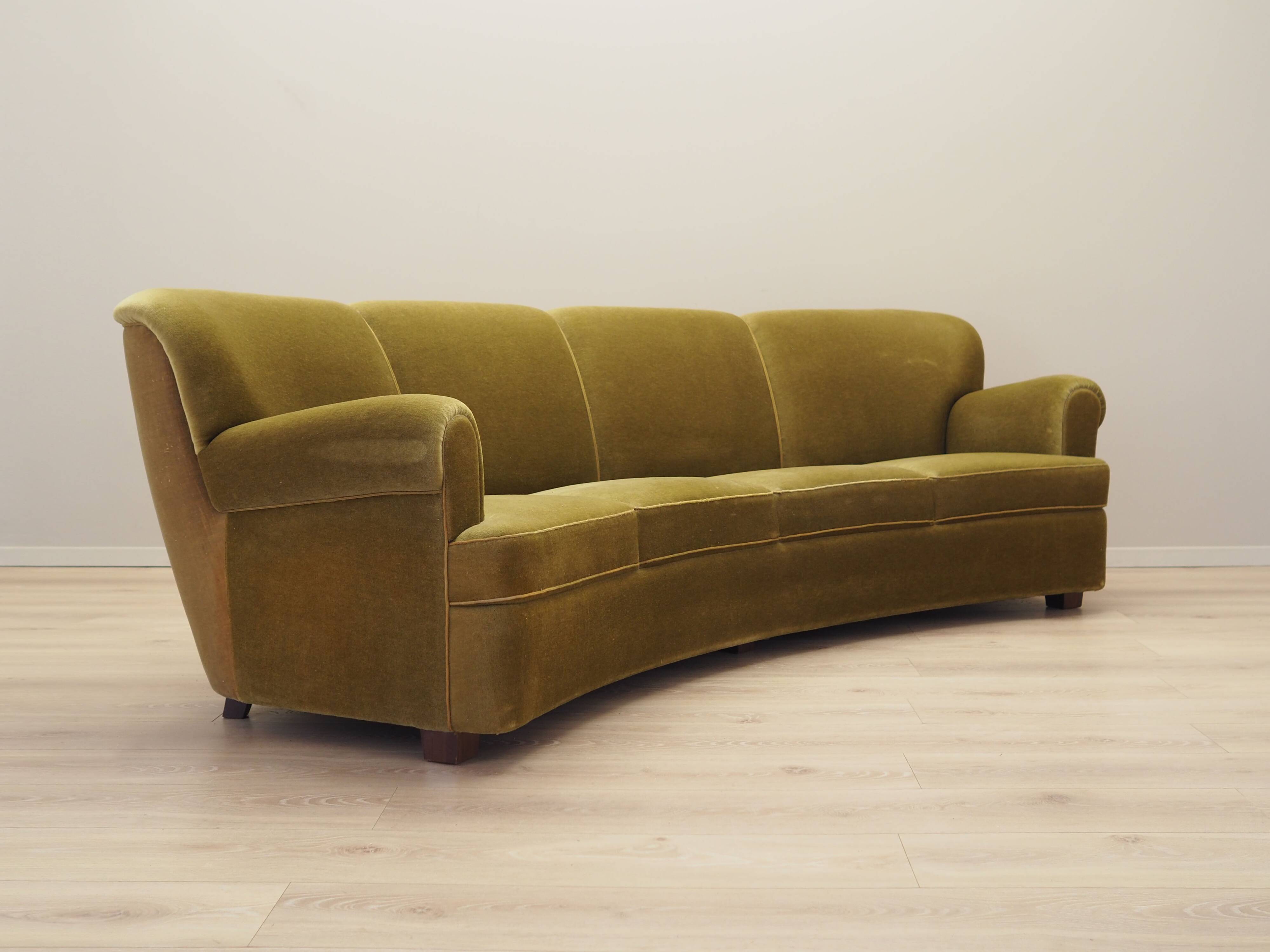 Green velour sofa, Danish design, 1960s, production: Denmark