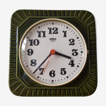 Horloge vintage en céramique verte, Emes, années 60