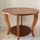 Vintage round oak coffee table with 2 shelves