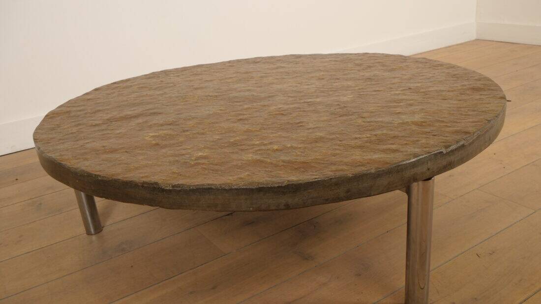 Vintage coffee table | Natural stone | Stainless steel | Brutalist