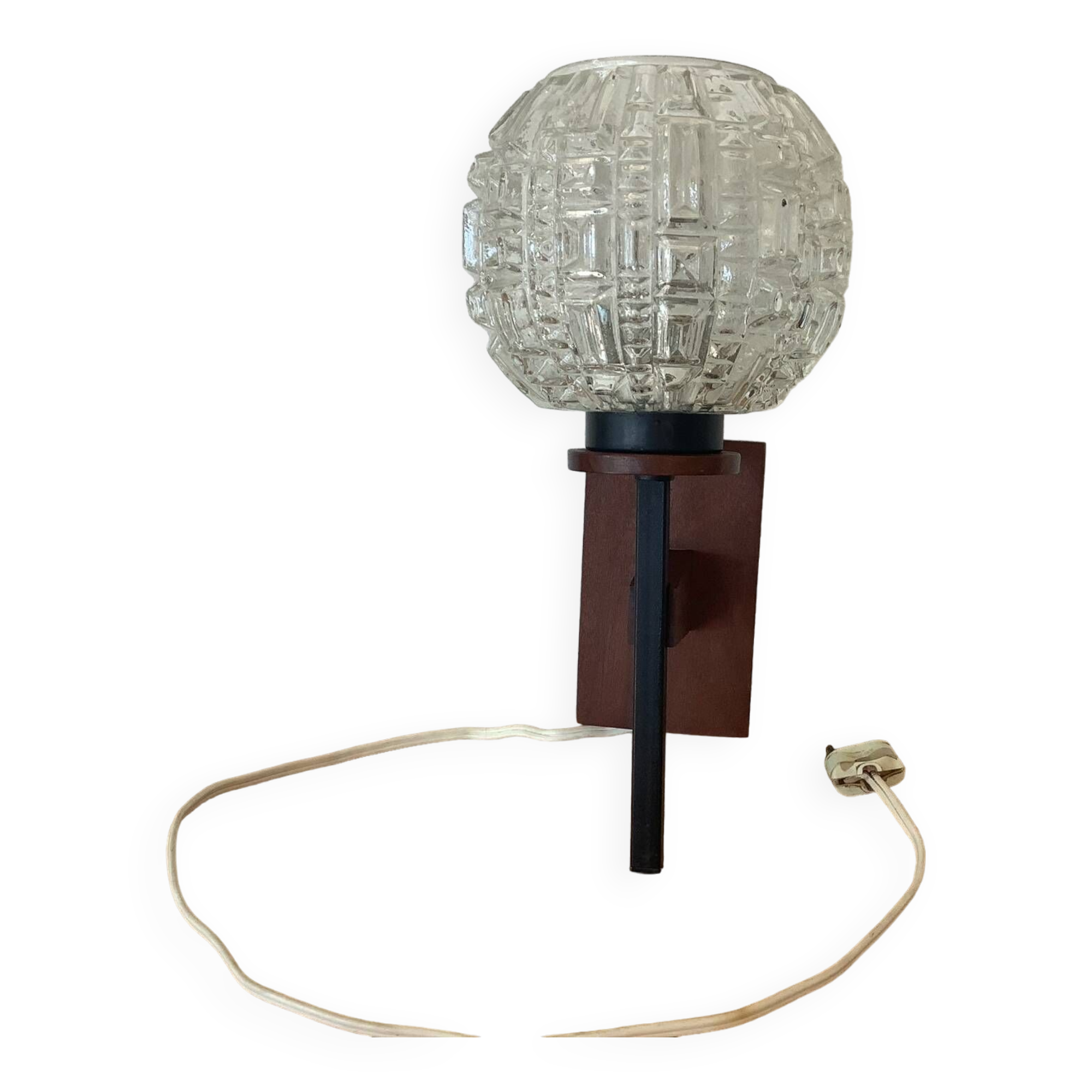 Vintage scandinavian wall lamp wood glass 1970s