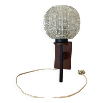 Vintage scandinavian wall lamp wood glass 1970s