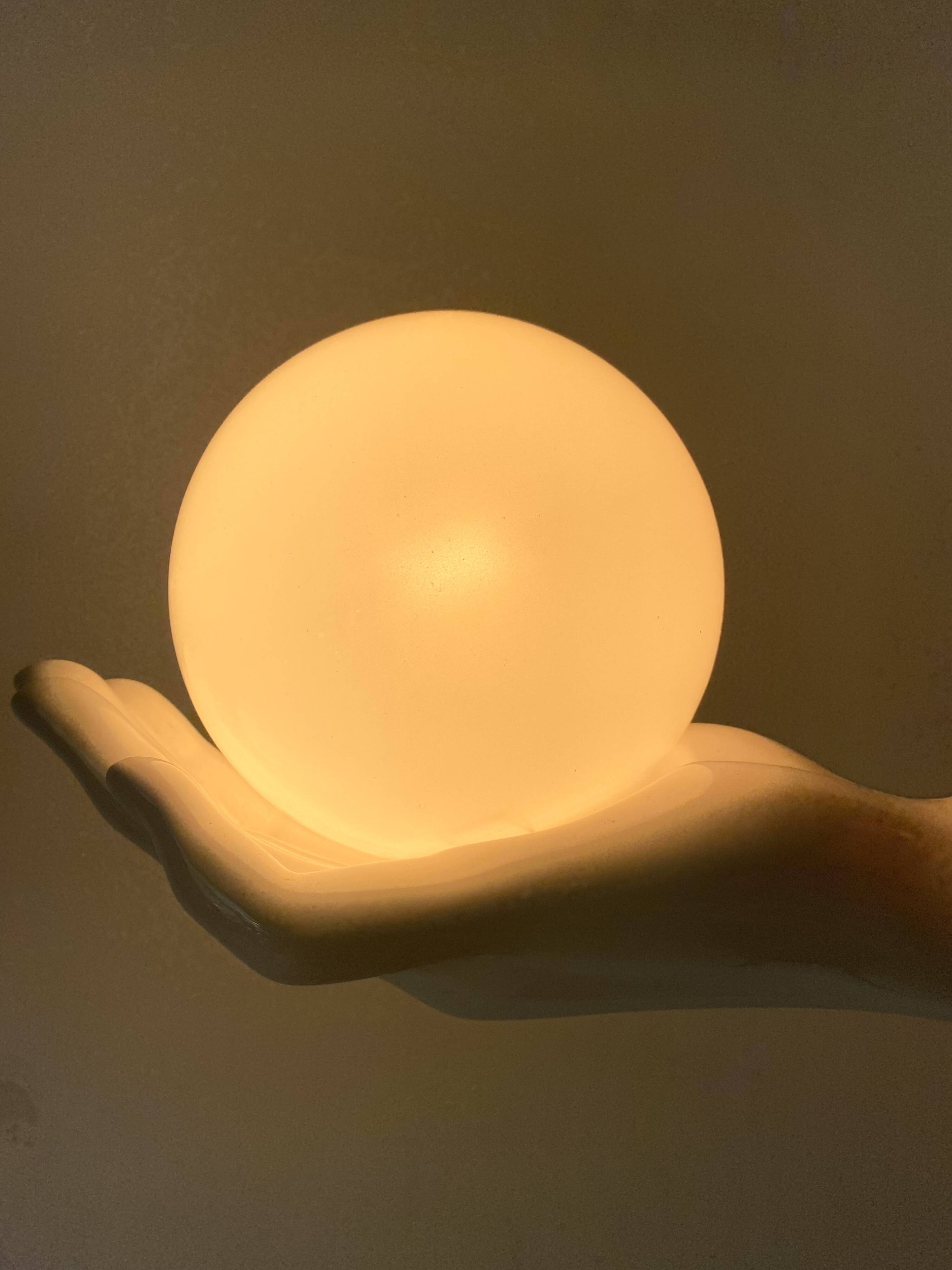 Ceramic and opaline women's hand wall light, 1970s