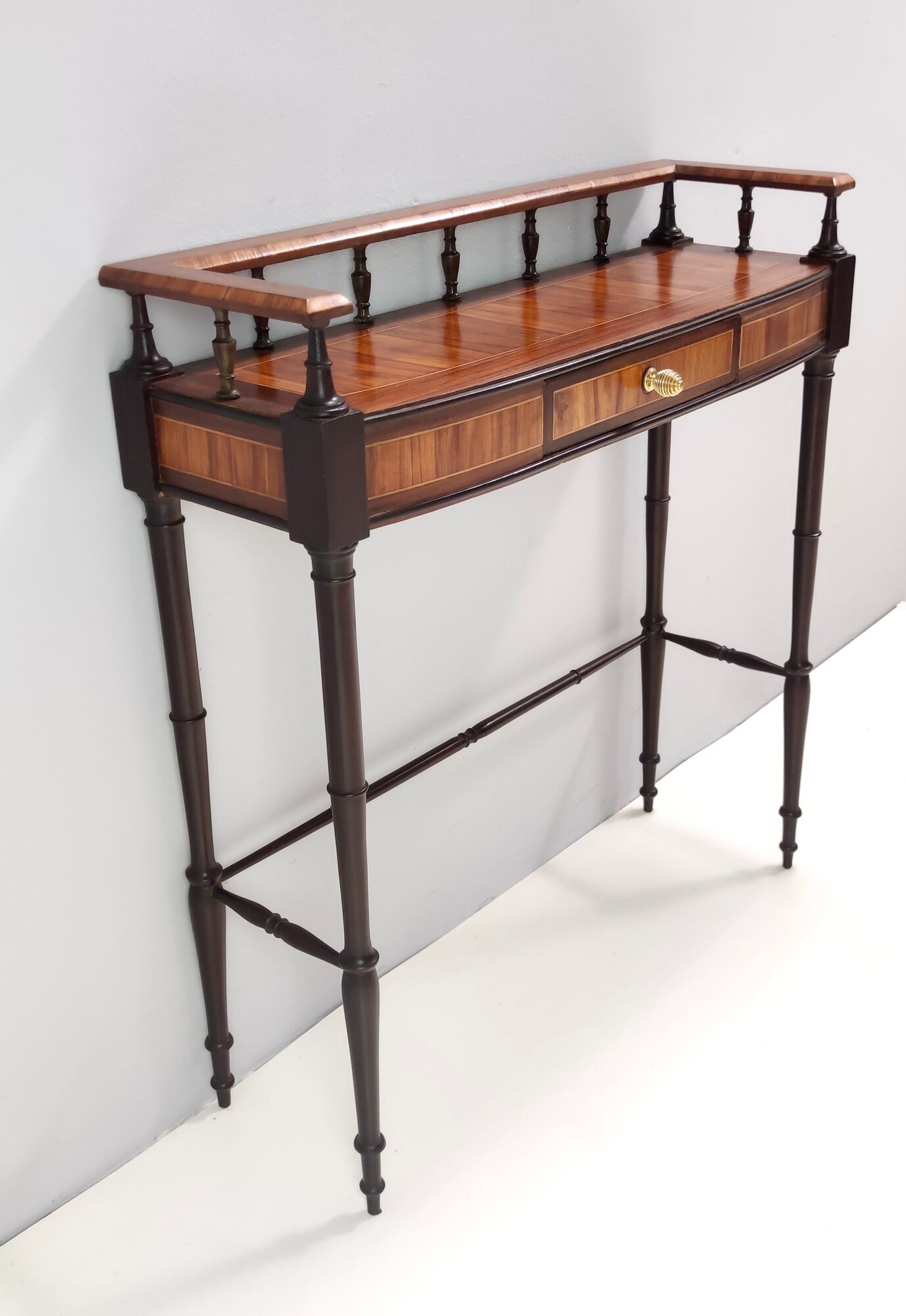 Vintage cherrywood and ebonized beech console table with a drawer, italy
